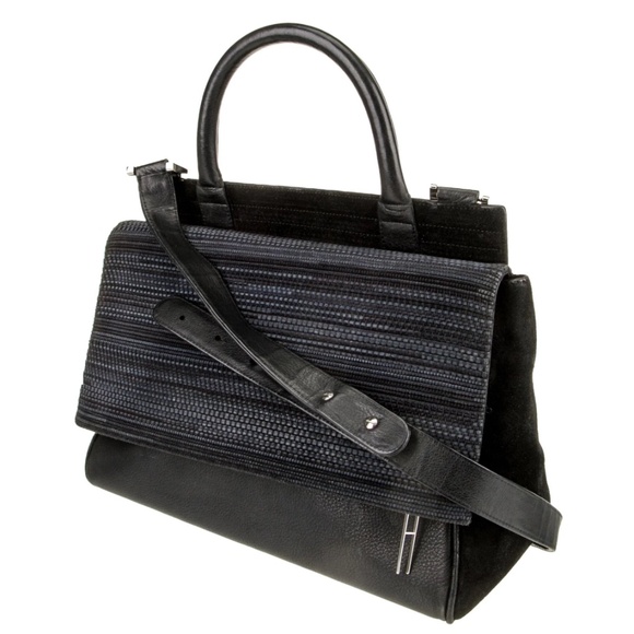 LIMITED EDITION, LUXURY HAYWARD Navy Woven Leather Bag. Top Handle and Strap. - Picture 1 of 7